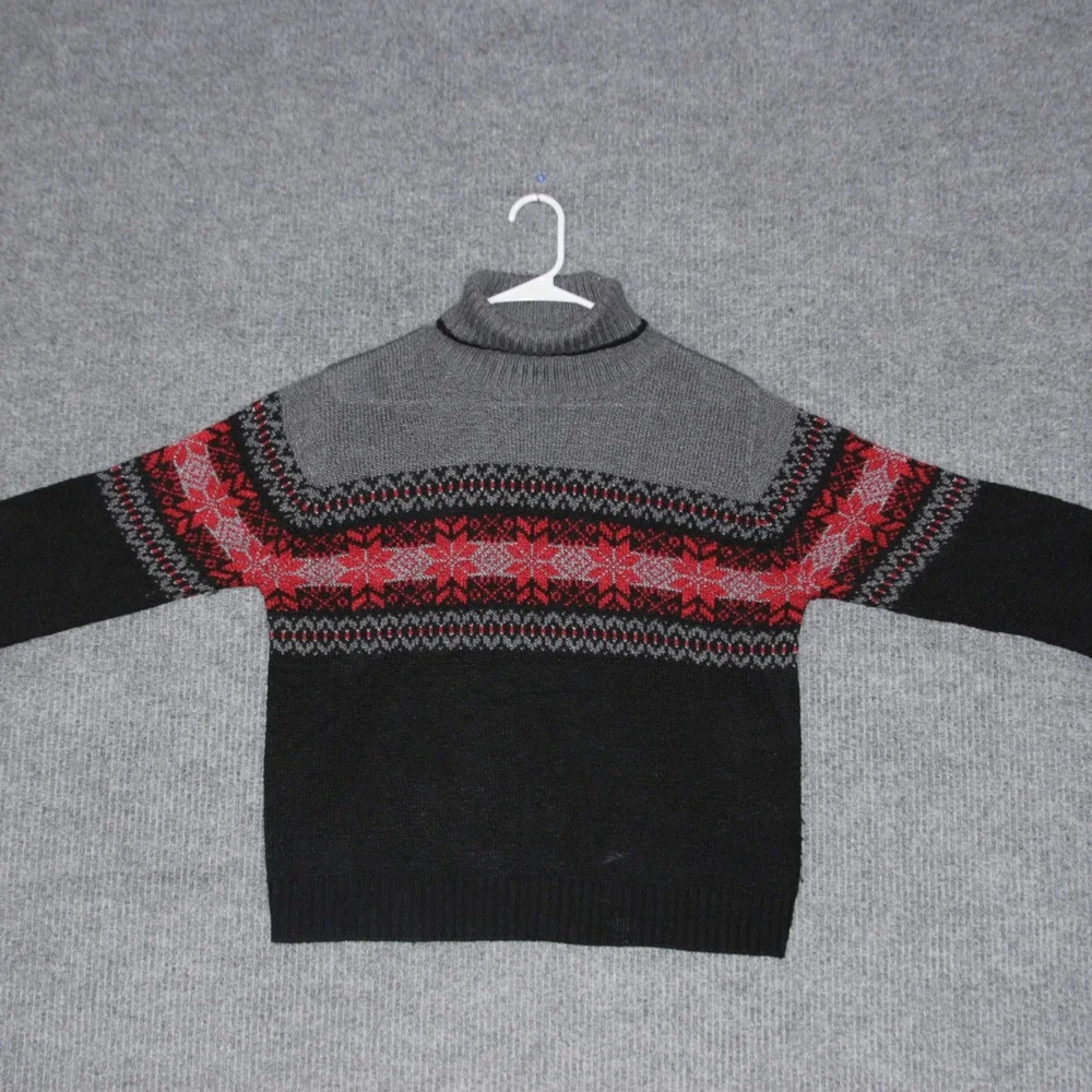 Carolyn Taylor Essentials Turtleneck Fair Isle Sweater Mens‎ S Gray Red Black